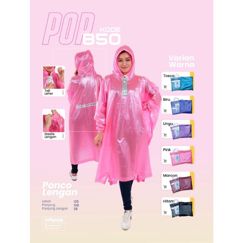 Jas Hujan Ponco Lengan POP 850 Plevia - Mantel Mantol Ponco Kalong Polkadot Pria Wanita Dewasa