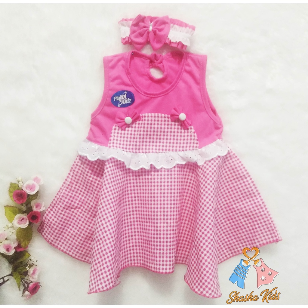 [S-026] Baju Bayi Perempuan/Dress Bayi Perempuan Planet Kids 0-6 bln Bonus BANDANA