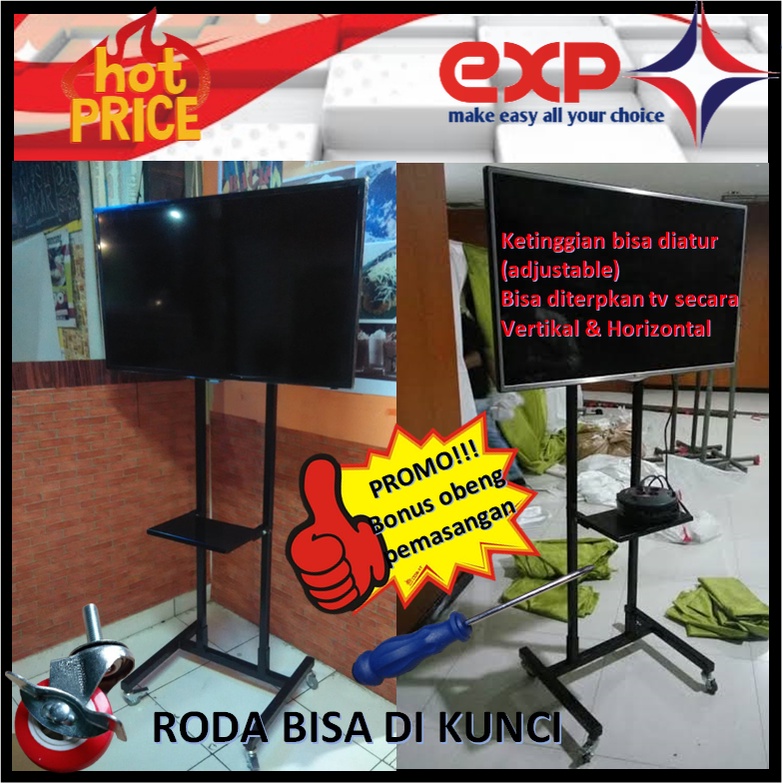 Garansi cocok!!! Bracket TV Standing 32&quot; s/d 65&quot; UNIVERSAL pakai RODA KOKOH 100% BESI MURNI-1