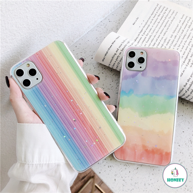 INS Casing Soft Case Motif Glitter Pelangi untuk IPhone 11