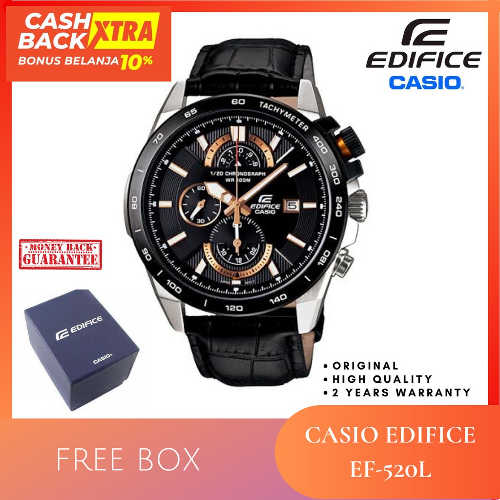 JAM TANGAN KULIT PRIA ANALOG CASIO EDIFICE EF-520L ORIGINAL