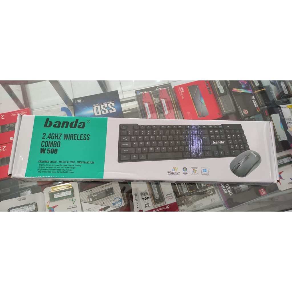 Paket Combo Wireless Keyboard dan Mouse Banda W500 Ergonomic Combo