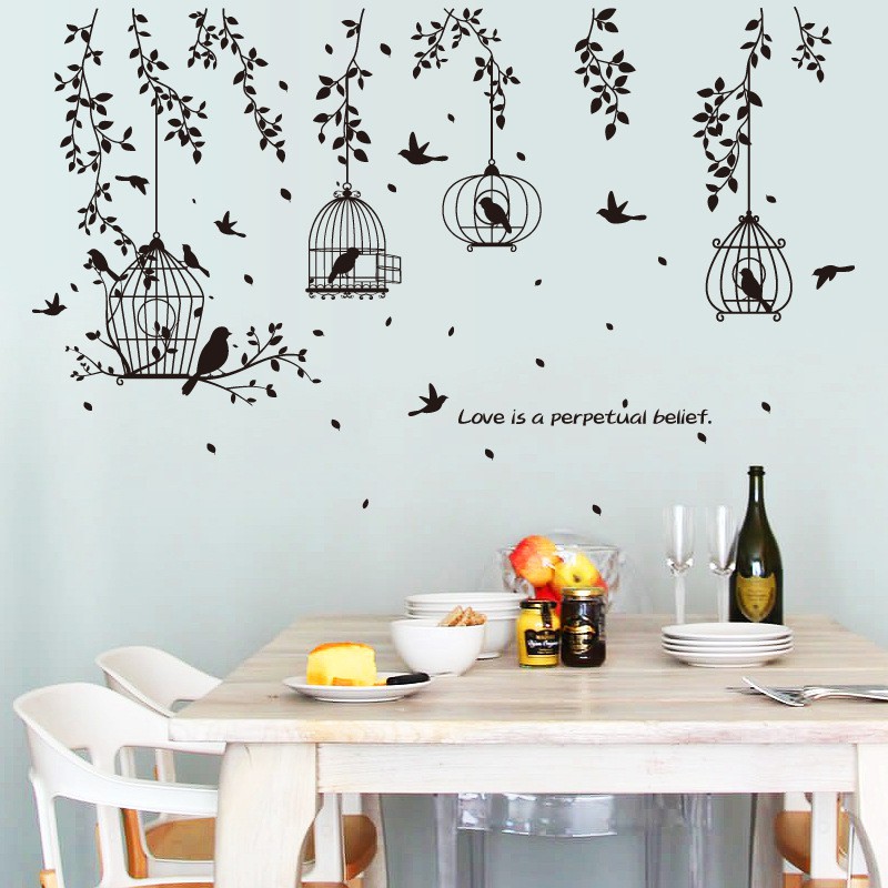 Reliza Wall Sticker Black Bird Cage Stiker Dinding LDR