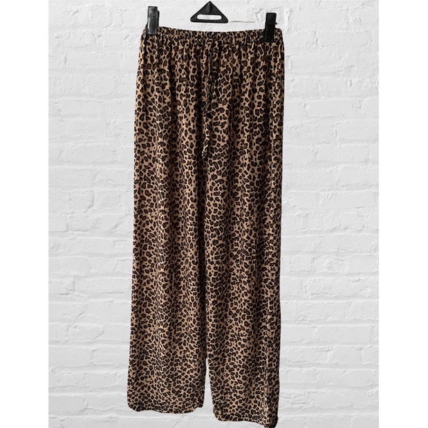 CELANA KULOT PANJANG WANITA TALI POLOS & MOTIF A031-Coklat leopart