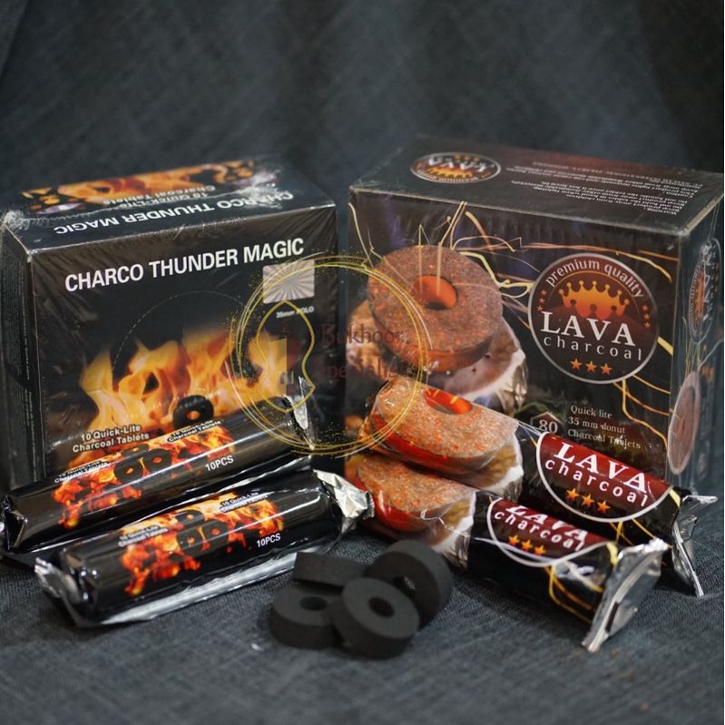 Arang Magic. Lava Charcoal dan Charco Thunder Magic. Arang dupa/bukhur. 1 box isi 8 bungkus @10pcs