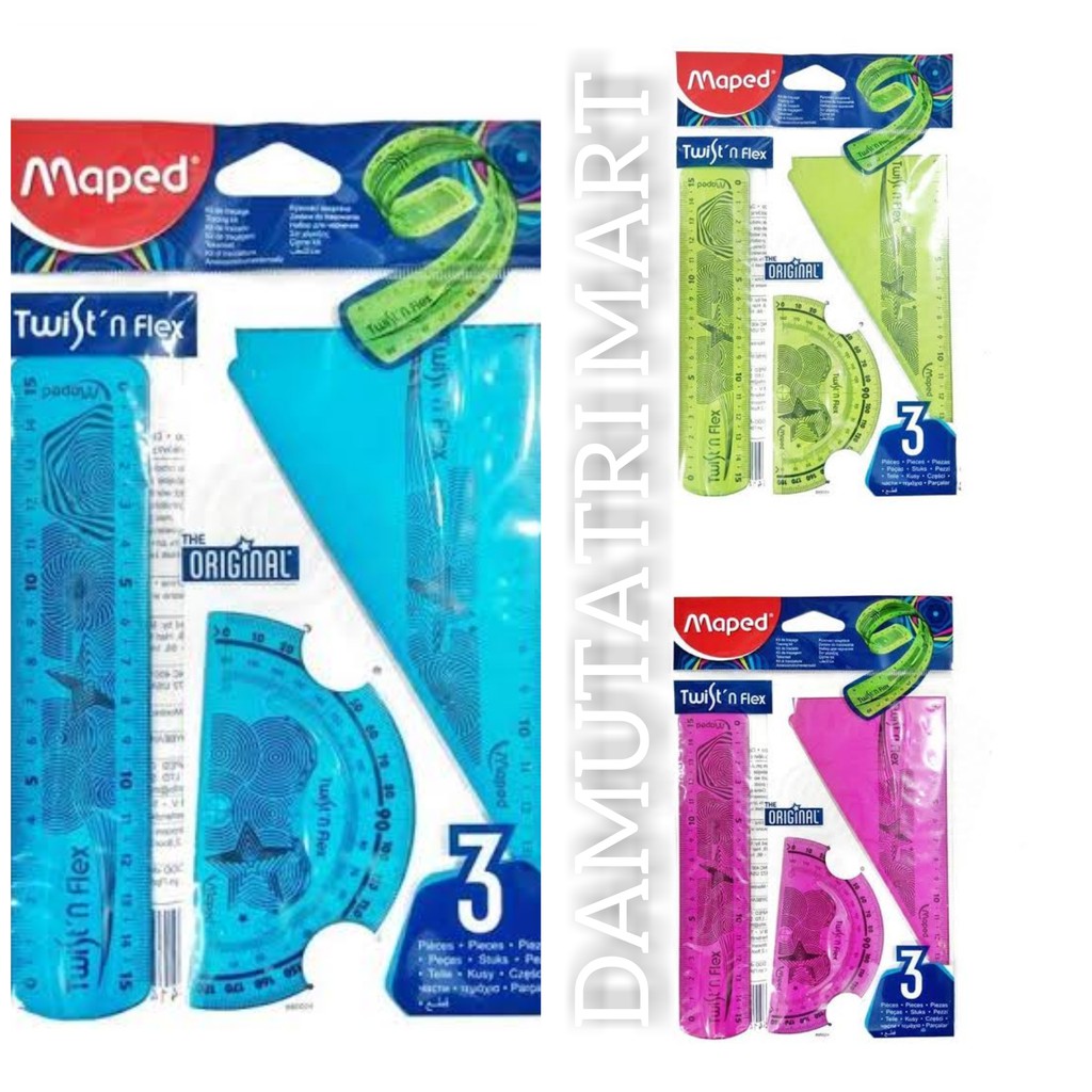 Maped Twist'n Flex Set Isi 3 Lentur ( Penggaris 15cm / Busur / Segitiga )