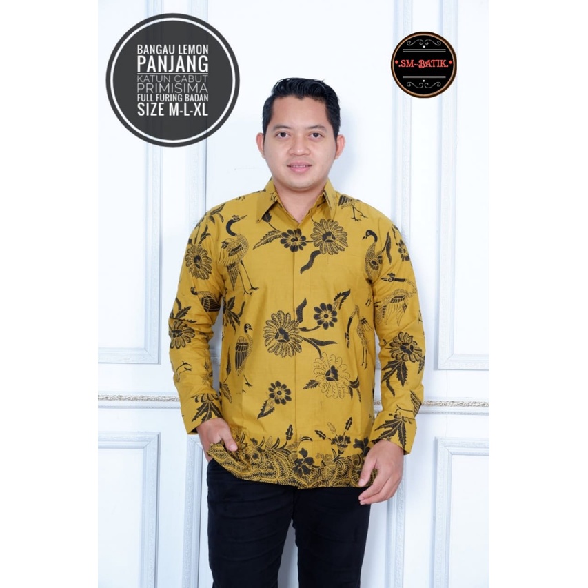 Batik pria lengan panjang modern KUNYIT KUNING  ORIGINAL BAJU PREMIUM KEKINIAN BATIK SOLO MURAH TERBARU