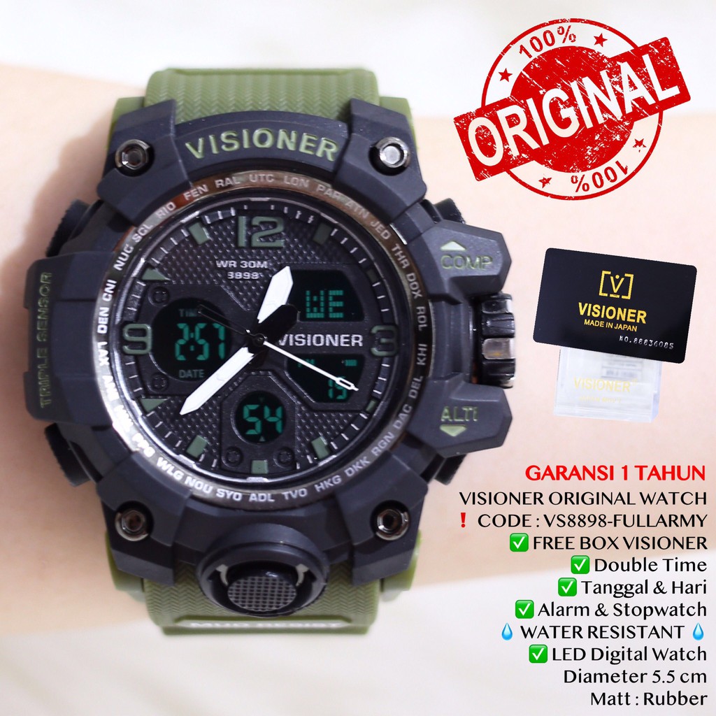 Jam tangan Pria sporty VISIONER ORIGINAL WATCH 1 year warranty tahan air  VS8898