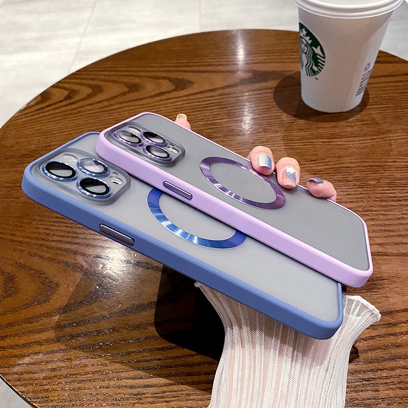Case Pelindung Lensa Magnetik Bahan Akrilik Matte Tahan Jatuh Untuk iPhone 14 Plus 14 13 12 11 Pro Max