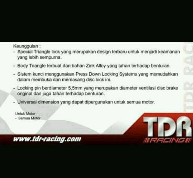 Kunci Cakram /  Disk Lock / Kunci Pengaman Cakram -  TDR-3