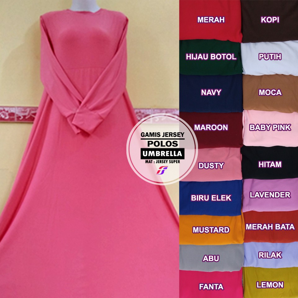 Gamis jersey polos / gamis polos banyak warna