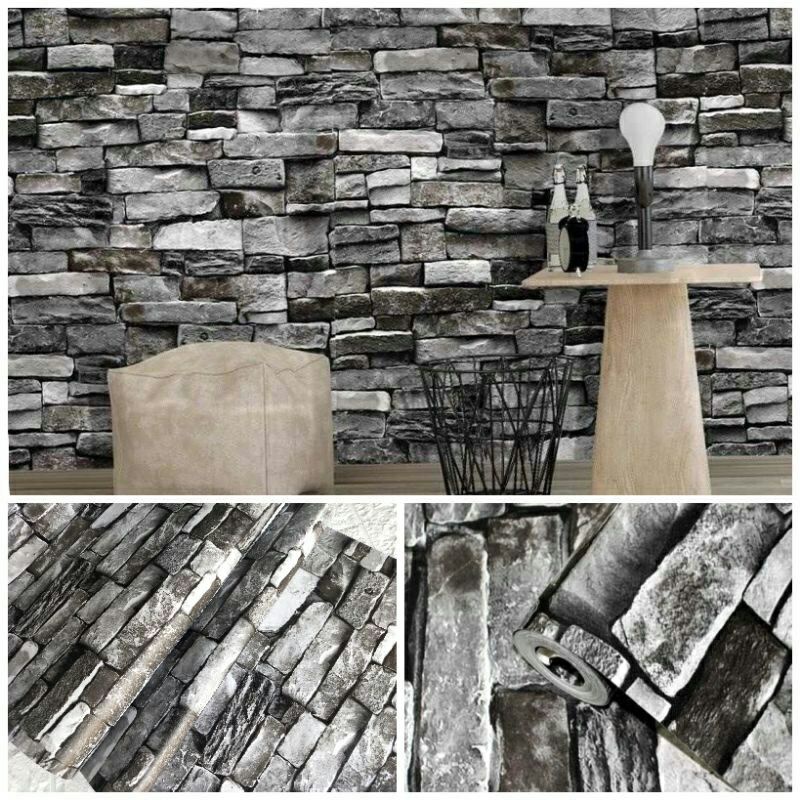 COD / Wallpaper Dinding Sticker Dinding Batu Alam Putih Hitam Abu-abu Natural 3D Cocok Untuk Ruang T