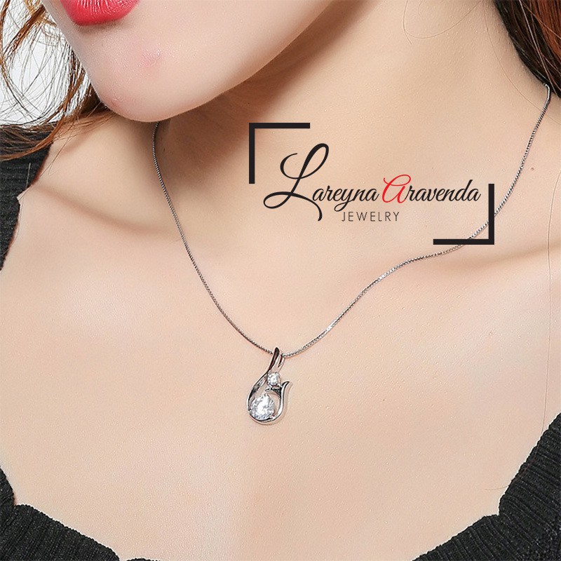 Kalung Titanium Asli + Liontin Model Whale Crystal Kristal Zirconia KL007