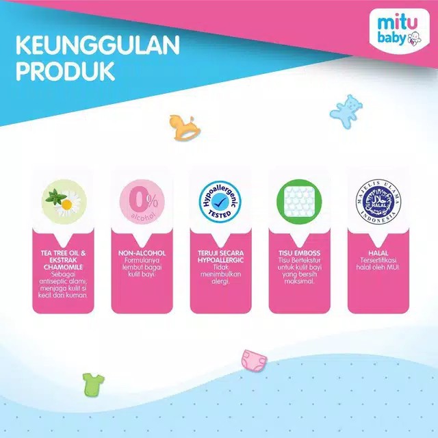 Mitu Baby Wipes Fresh &amp; Clean Blooming Cherry botol 60'S