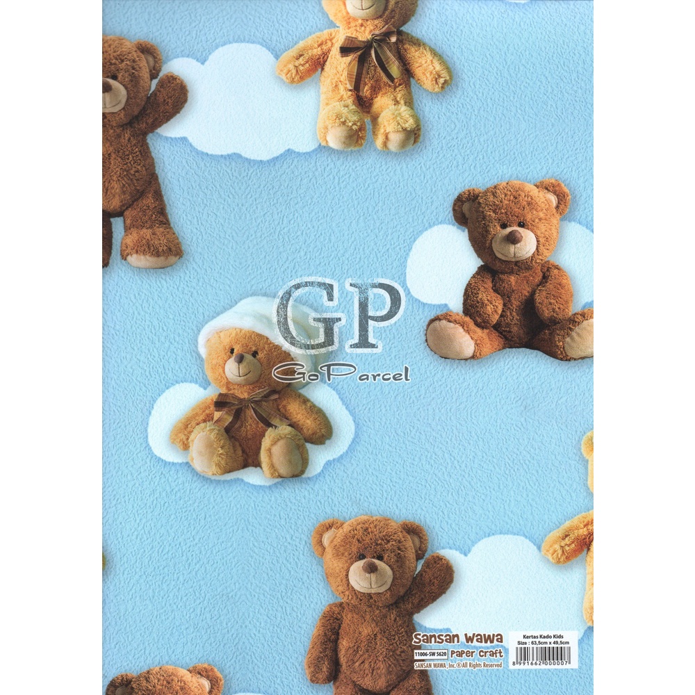 ( 5 Lembar ) BEAR SANWA - Best Seller! KERTAS KADO - GIFT WRAP PAPER SANSAN WAWA CUTE BERUANG CLASSIC VINTAGE SILVER / GOLD TEDDY BABY DOLL BLUE / BROWN