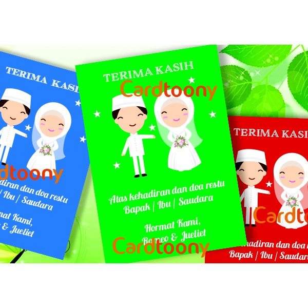 Souvenir Kartu Ucapan Terima Kasih Kartun Wedding Muslim Pernikahan Lucu