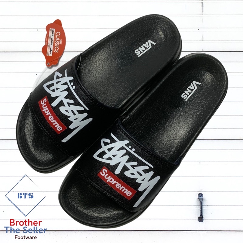 Sendal Selop Karet Distro Pria Wanita Vans Stussy Premium Sandal Slop Casual Termurah Free Paperbag 