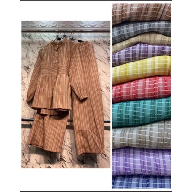 SETELAN model LESTI SERAT KAYU BUSUI KANCING DEPAN