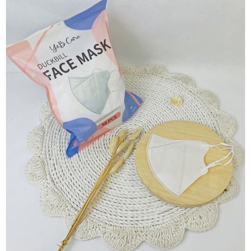 Face mask duckbill protective 3ply (50pc) premium mask garis seperti sensi/masker duckbil Y&B care-Db y&b putih plastik