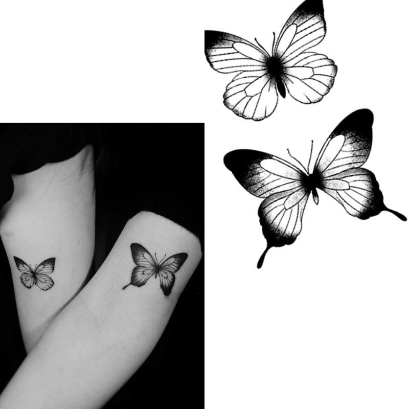 Tato Temporer kupu kupu hitam Tato Butterfly Tato kecil Stiker Tato Minimalis - SETPU