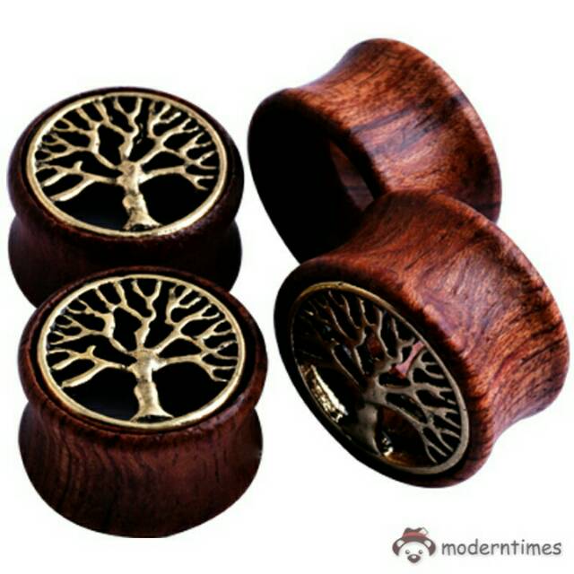 Anting tindik ear plug tunnel motif pohon