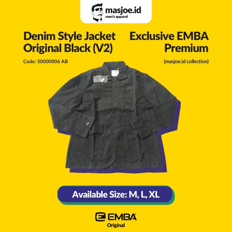 Jaket Jeans Denim Pria EMBA Original - Original Black V2