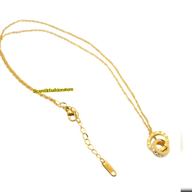 Kalung Titanium Liontin Ring Couple Gold Anti Karat selamanya Kalung Wanita Kekinian Terbaru Mewah Fashion Wanita Kalung Liontin Ring