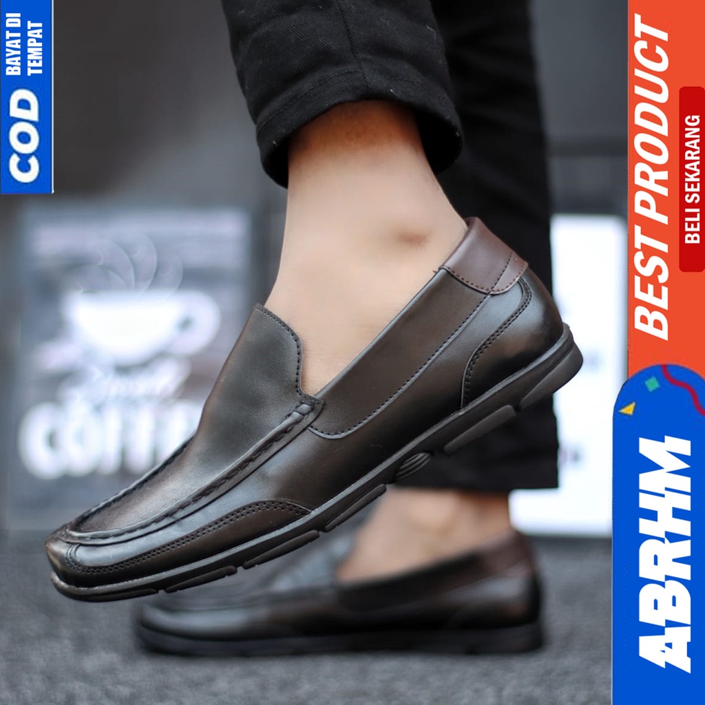 Sepatu Pantofel Hitam Kerja Formal Pria Abrhm Drain