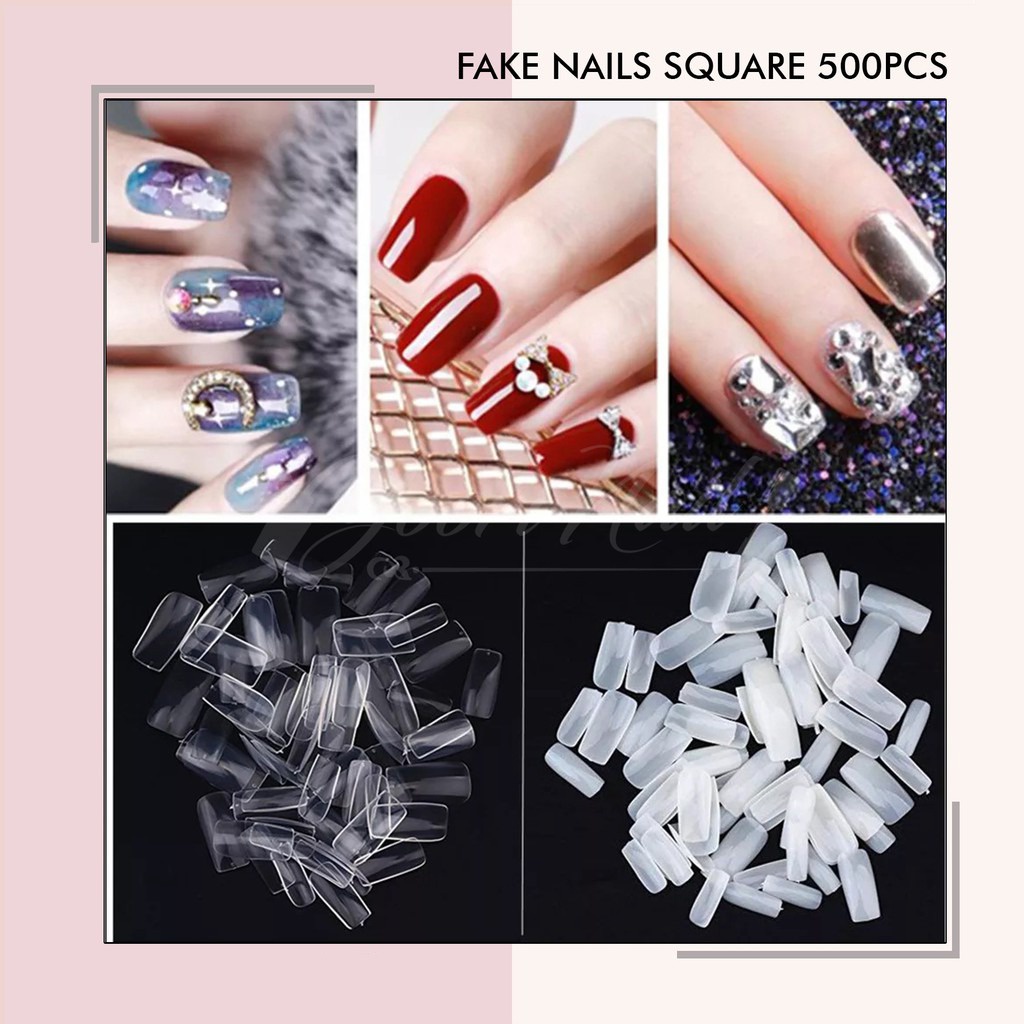 Fake nails square cream natural 500pcs kuku palsu putih 500 pcs nail art