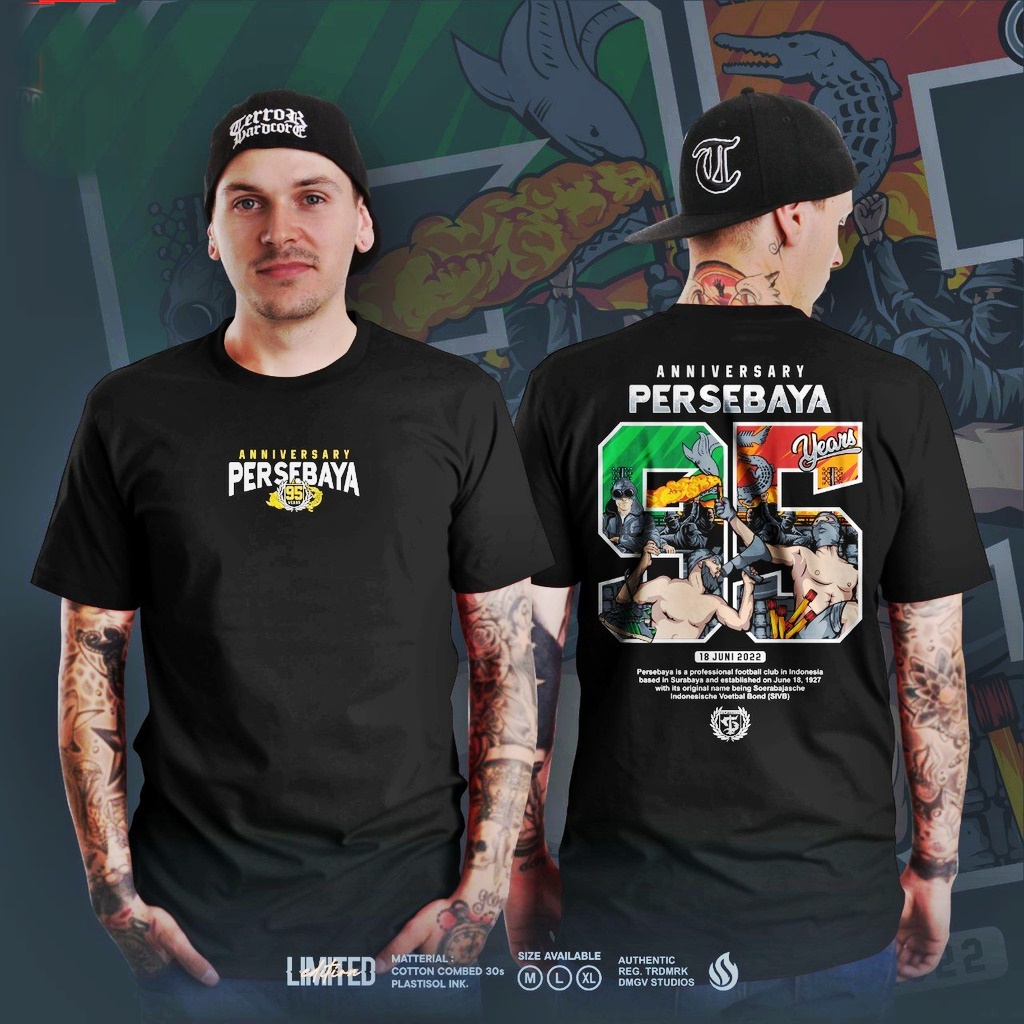 Kaos Anniversary Persebaya Surabaya 95 Tshirt Suporter Bola Baju Distro  kaos persebaya  deoan belak
