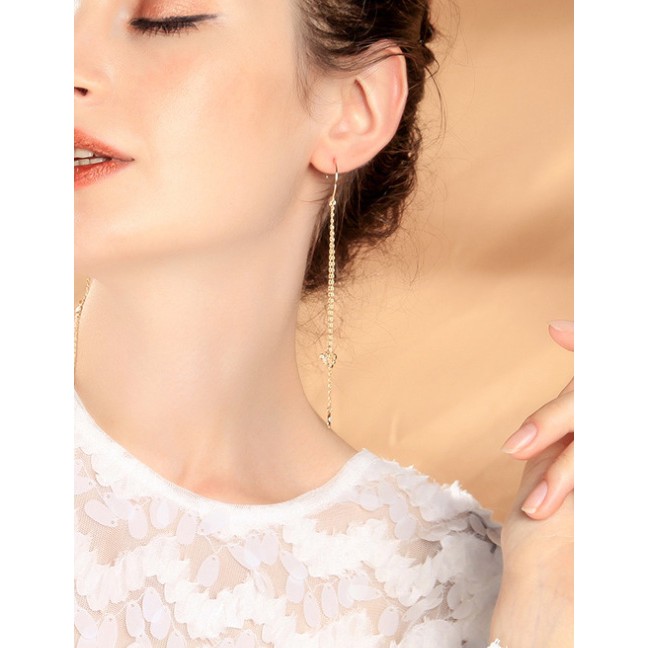 LRC Anting Gantung Fashion Long Earrings Zircon Tassel Earrings D09020