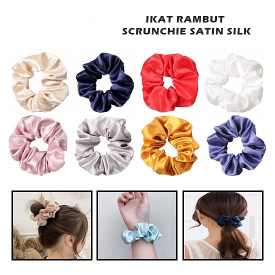 Ikat Rambut Scrunchie Satin Silk IMPORT Korea Hairband Kunciran Cepol Hijab Aksesoris Fashion Wanita