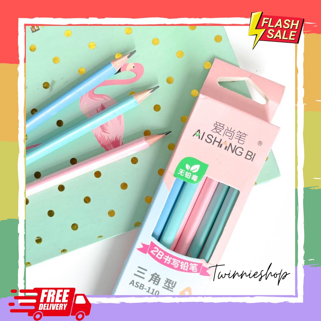 

grosiran pensil kayu ai shing 2b 4 pcs 8pcs 12 pcs lusinan pencil pastel imut lucu termurah ready grosir cod