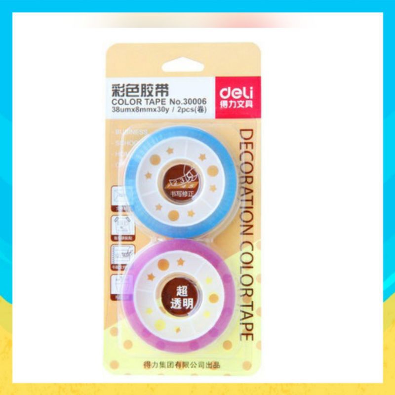 

Deli Isolasi Lakban Kantor 2pcs/pak - Warna Warni 38x8mm 30yard 30006