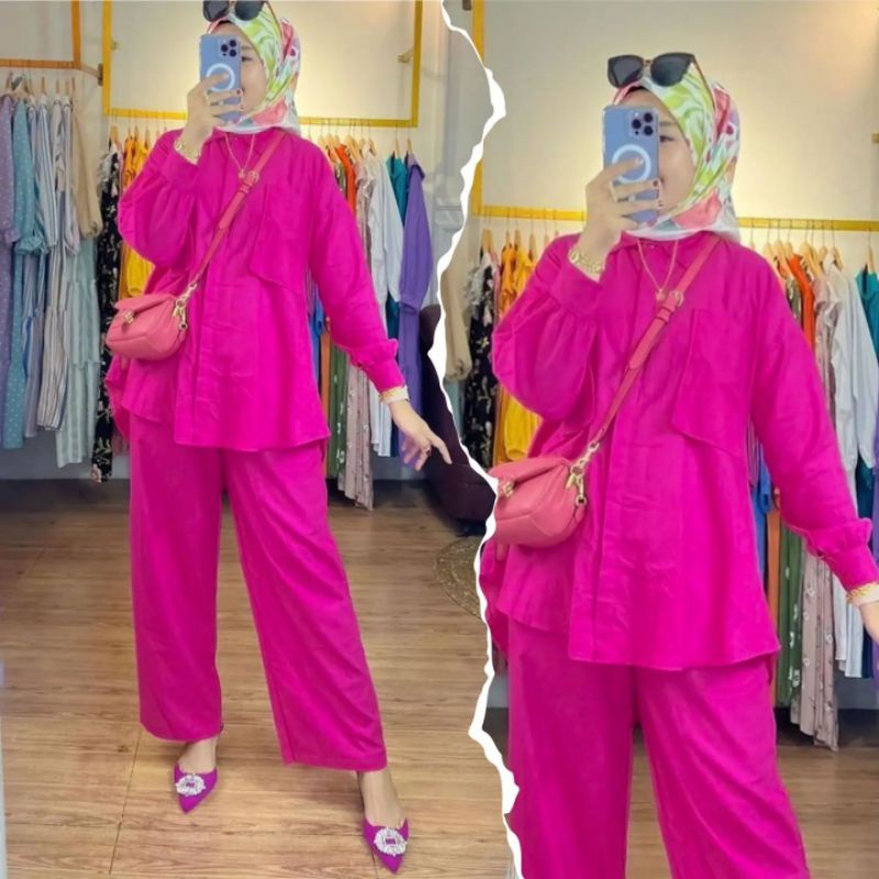 MARY SET RAYON PREMIUM ONE SET KULOT + BLOUSE KEKINIAN FUSCHIA