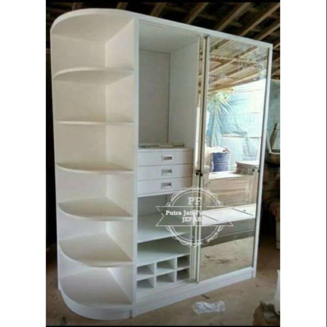 Lemari Pakaian Kayu Jati, Rak Buku Jati, Tolet Meja Rias Warna Putih Model Simpel