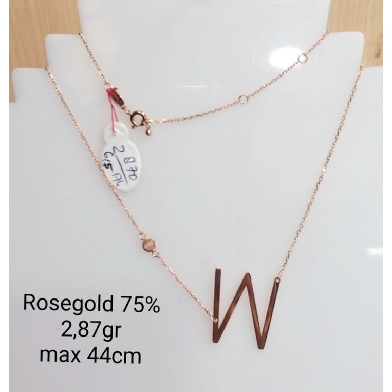 Kalung carendelano huruf W emas rosegold 750 berat 2.87gr