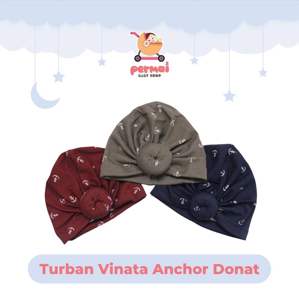 Promo !! SALE!!! TURBAN BAYI LUCU VINATA MOTIF ANCHOR/TURBAN BABY MURAH