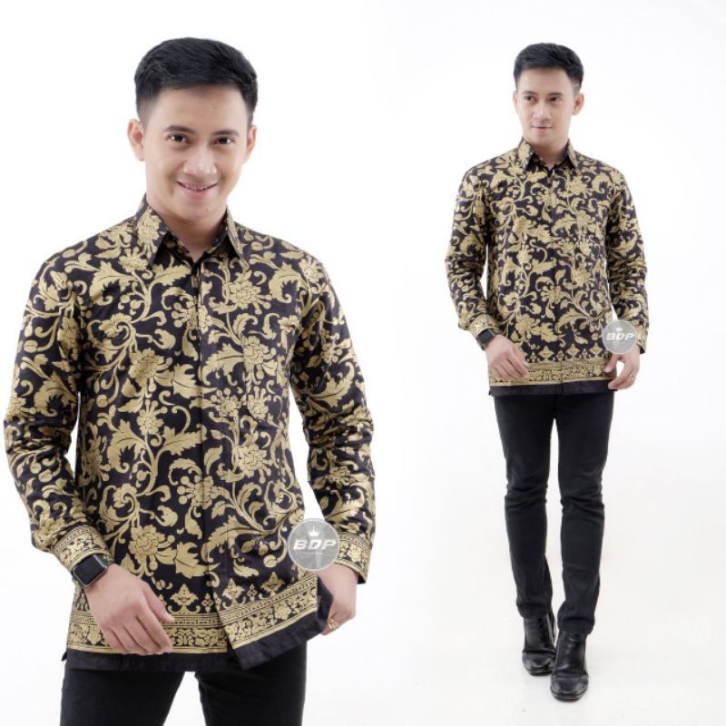 Baju Batik Pria Lengan Panjang Pekalongan Motif Bunga Prada Bali #BDP1