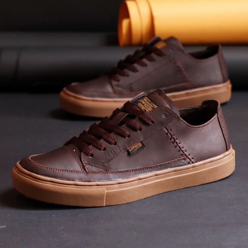 TERBARU !!! 100% KULIT ASLI SNEAKERS PRIA KASUAL SPORTY CEVANY DANTE COKLAT ORIGINAL High CH