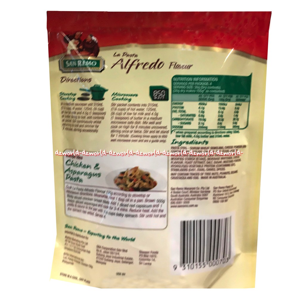 San Remo La Pasta Alfredo Flavour 120gr Pasta Siap Saji Sanremo Lapasta Alfreddo Pasta &amp; Sauce Tanpa MSG