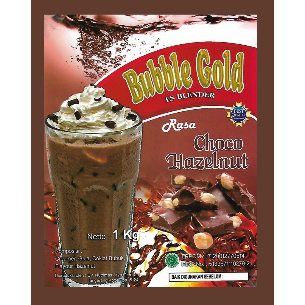 KEMASAN 1KG BUBBLE GOLD CHOCO HAZELNUT | SERBUK MINUMAN RASA COKLAT HAZELNUT 1KILO