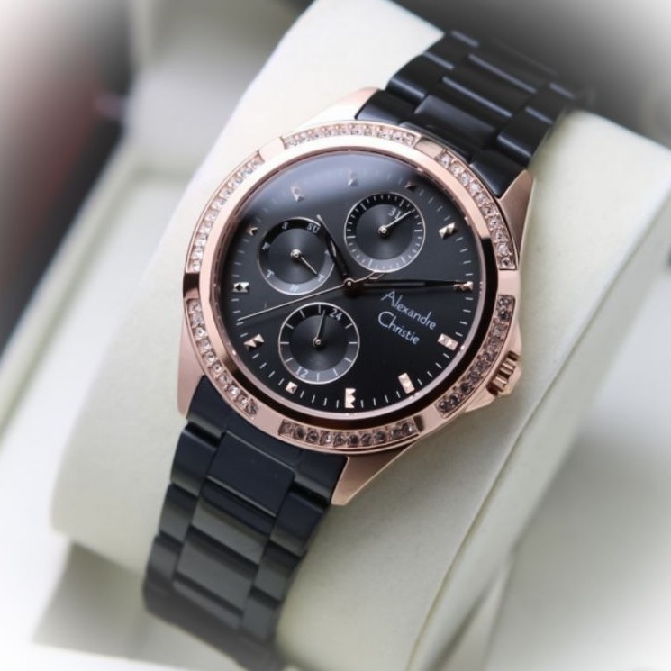 Jam Tangan Wanita Alexandre Christie Ac 2902 Bf Black Rosegold Original