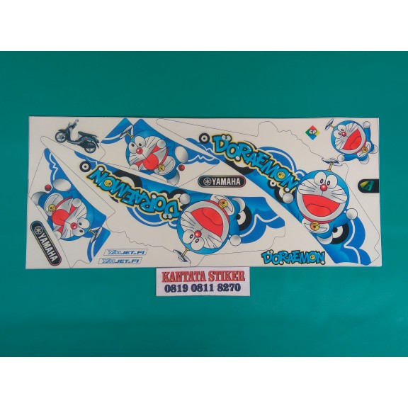 Stiker / striping motor fino karbu doraemon putih