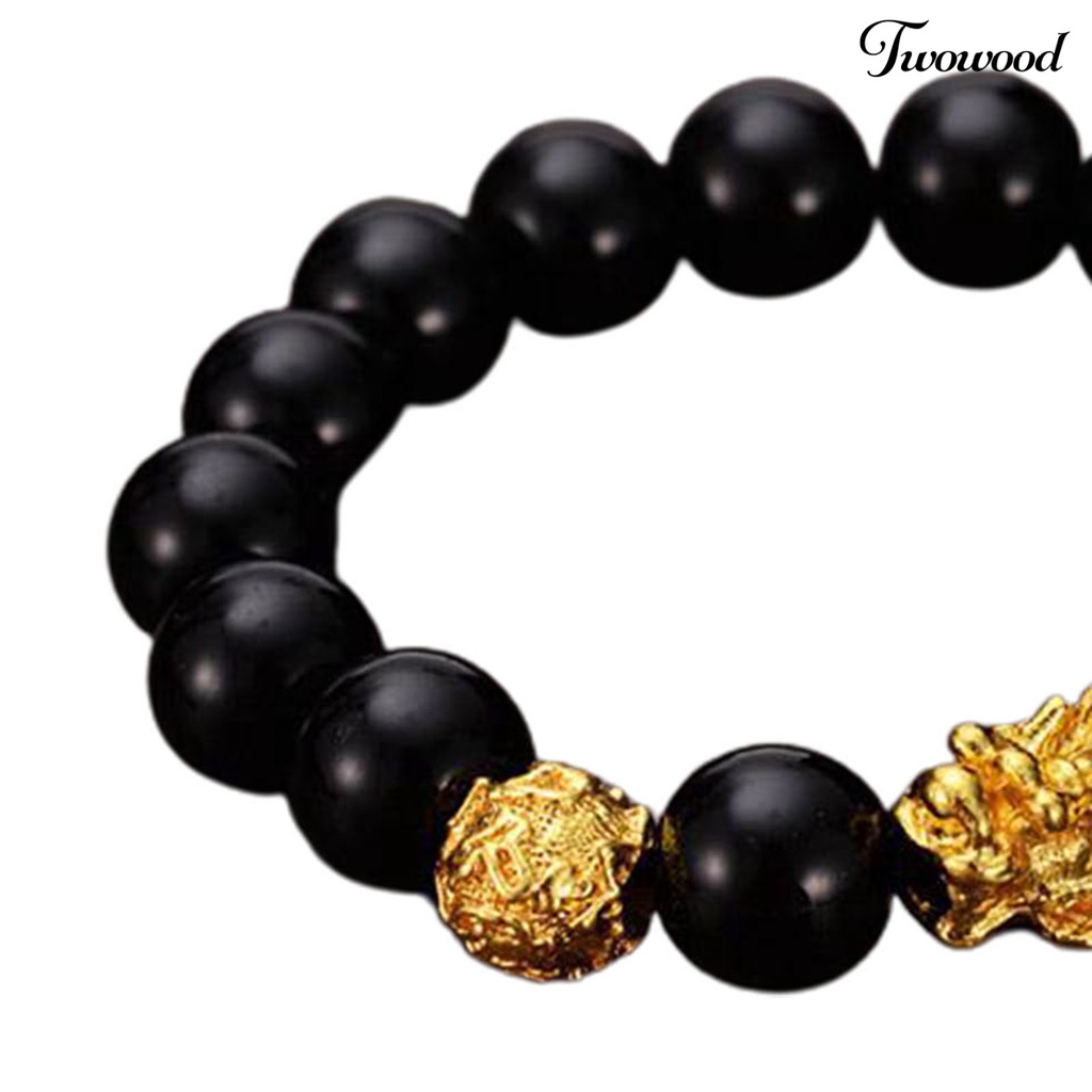 Twowood Smooth Simple Unisex Bracelet Gift Faux Obsidian Beads Brave Troops Lucky Bracelet for Daily Wear