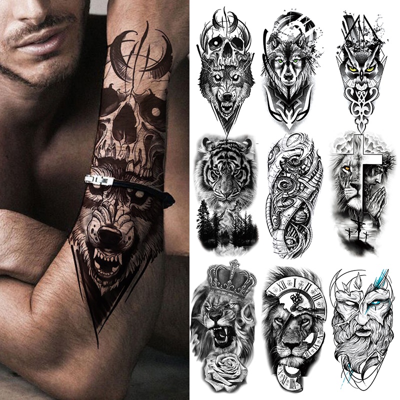 【BTI】tattoo sticker waterproof For Men Women Tiger Wolf Death Skull tato palsu Tato Hewan