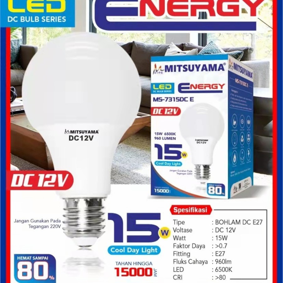 Barangunik2021-Bohlam DC E27 12 Volt 15 Watt Energy Mitsuyama MS-7315DC E Lampu Aki/Bohlam Aki 12 Watt