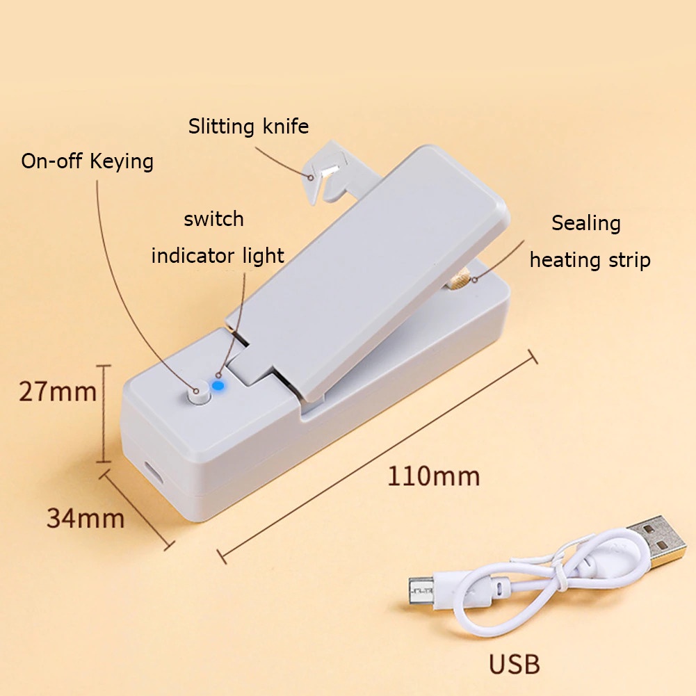 Winnereco Alat Perekat Plastik Mini Hand Heat Sealer Press USB Rechargeable - LK-702 - White