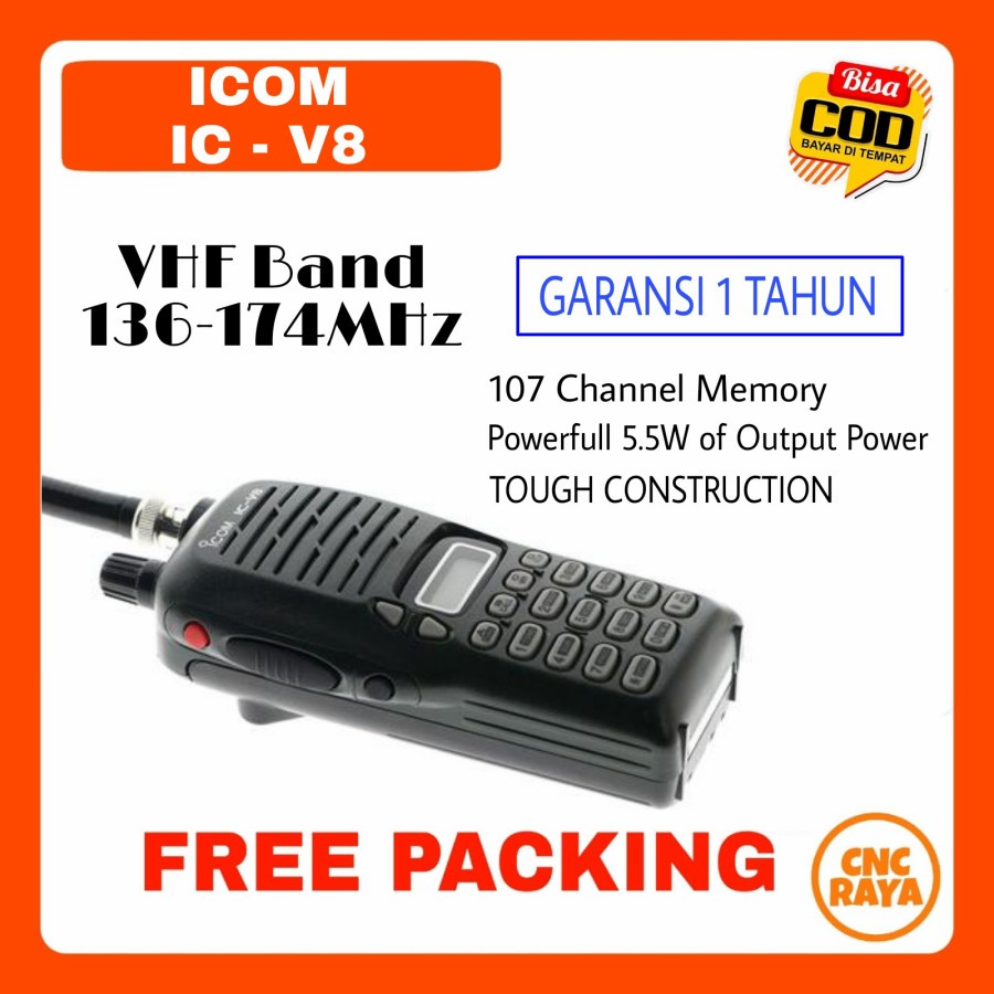 HT ICOM V8 Single band VHF Garansi (1Tahun) Walkie Talkie | Icom IC V8 / IC-V8 / V 8 Handy Talky | Alat Komunikasi  Radio Walky Talky Handie Talkie