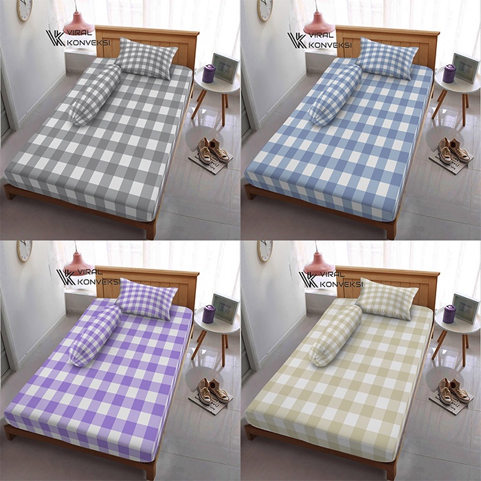 Sprei Aesthetic Motif Kotak Khaki | Seprai Kotak Ala Korea Include Sarung Bantal Guling